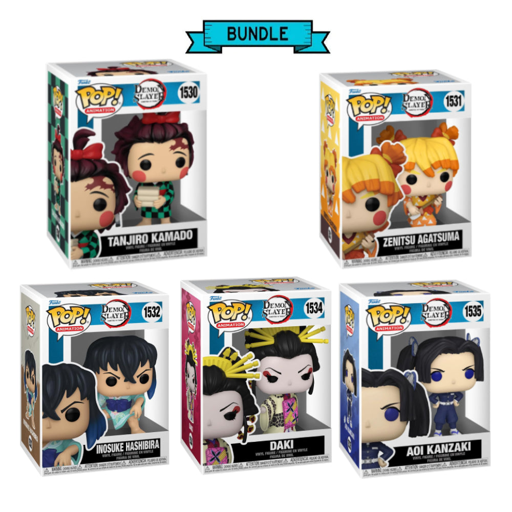 Bundle: Funko POP! Tanjiro Kamado #1530 + Zenitsu Agatsuma #1531 + Inosuke Hashibira #1532 + Daki #1534 + Aoi Kanzaki #1535 - Demon Slayer