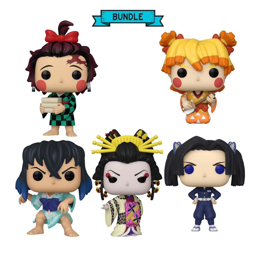 Bundle: Funko POP! Tanjiro Kamado #1530 + Zenitsu Agatsuma #1531 + Inosuke Hashibira #1532 + Daki #1534 + Aoi Kanzaki #1535 - Demon Slayer