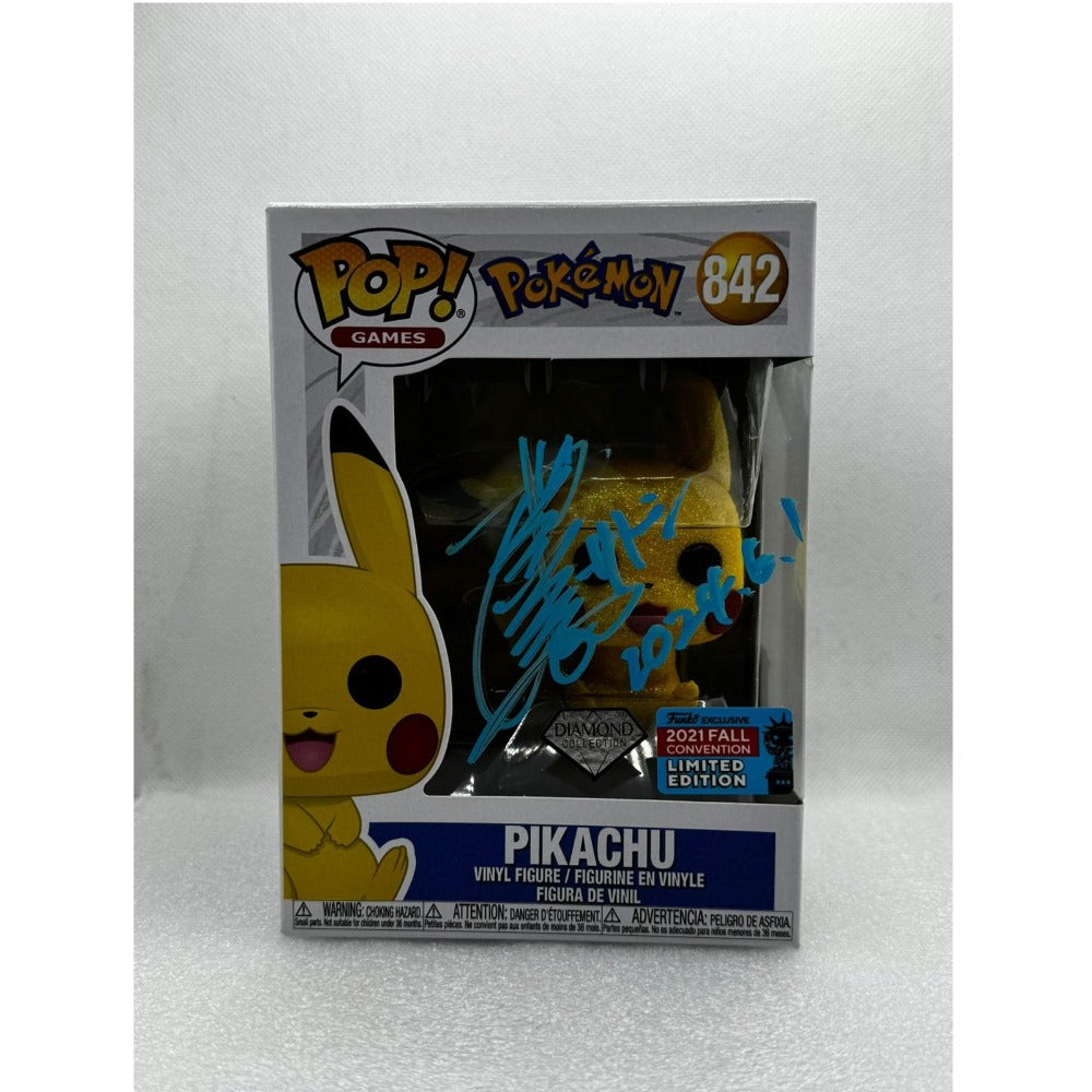 Funko POP! Pikachu - Pokémon #842 Diamond 2021 Fall Convention / Diamond Collection - Signed by Rica Matsumoto in 2024 - AGS certified