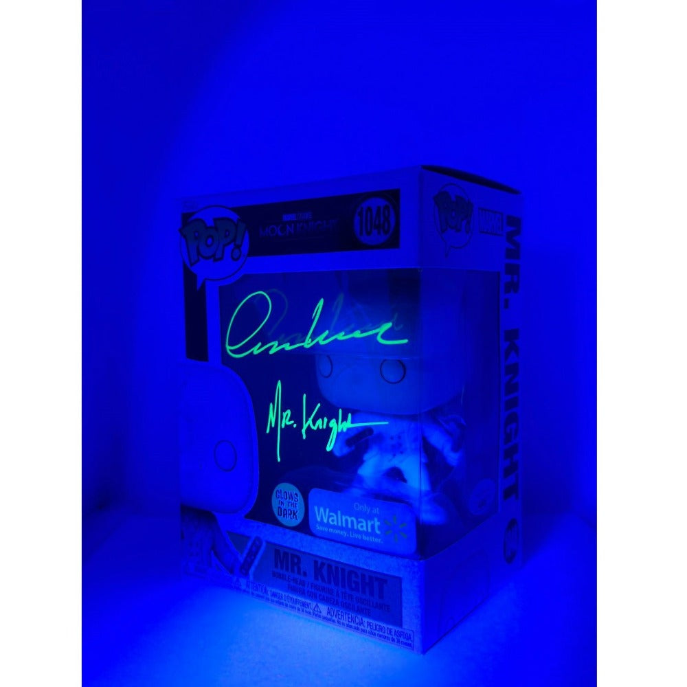 Funko Pop! Mr. Knight #1048 Moon Knight Marvel - Glow in the Dark + Walmart Exclusive - Signed by Oscar Isaac at MEFCC 2024 Abu Dhabi UAE JSA