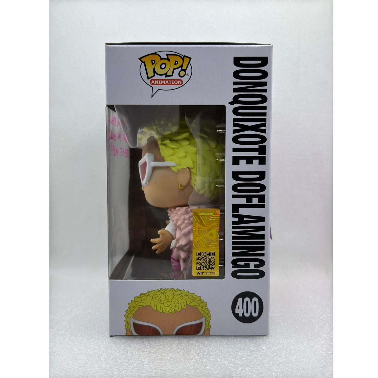 Funko POP! Donquixote Doflamingo - One Piece #400 - Signed by Robert McCollum EVA English voice actor - Monthly pops authentication