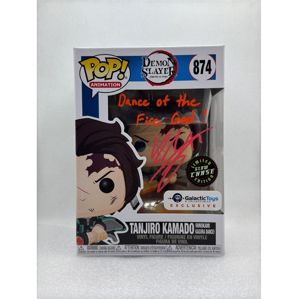 Funko POP! Tanjiro Kamado - Demon Slayer #874 Glow Chase Limited Edition - Galactic Toy Exclusive Signed by Zach Aguilar English voice actor EVA - JSA