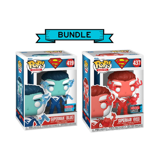 Bundle Funko POP! Superman Red & Blue - Superman #419 #437 - 2022 Fall Convention - Free UAE Shipping