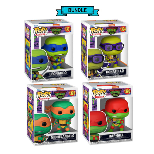 Bundle: Funko POP! Leonardo #1391 + Donatello #1394 + Michelangelo #1395 + Raphael #1396 - Teenage Mutant Ninja Turtles: Mutant Mayhem - Free UAE Shipping