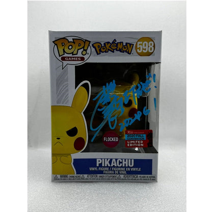 Funko POP! Pikachu - Pokémon #598 Flocked 2020 fall convention - Signed by Rica Matsumoto in 2024 - AGS certified