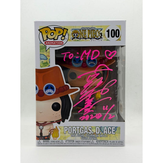Funko Pop! Portgas D Ace - One Piece #100 - Signed by Japanese Voice Actor JVA Toshio Furukawa with PSA