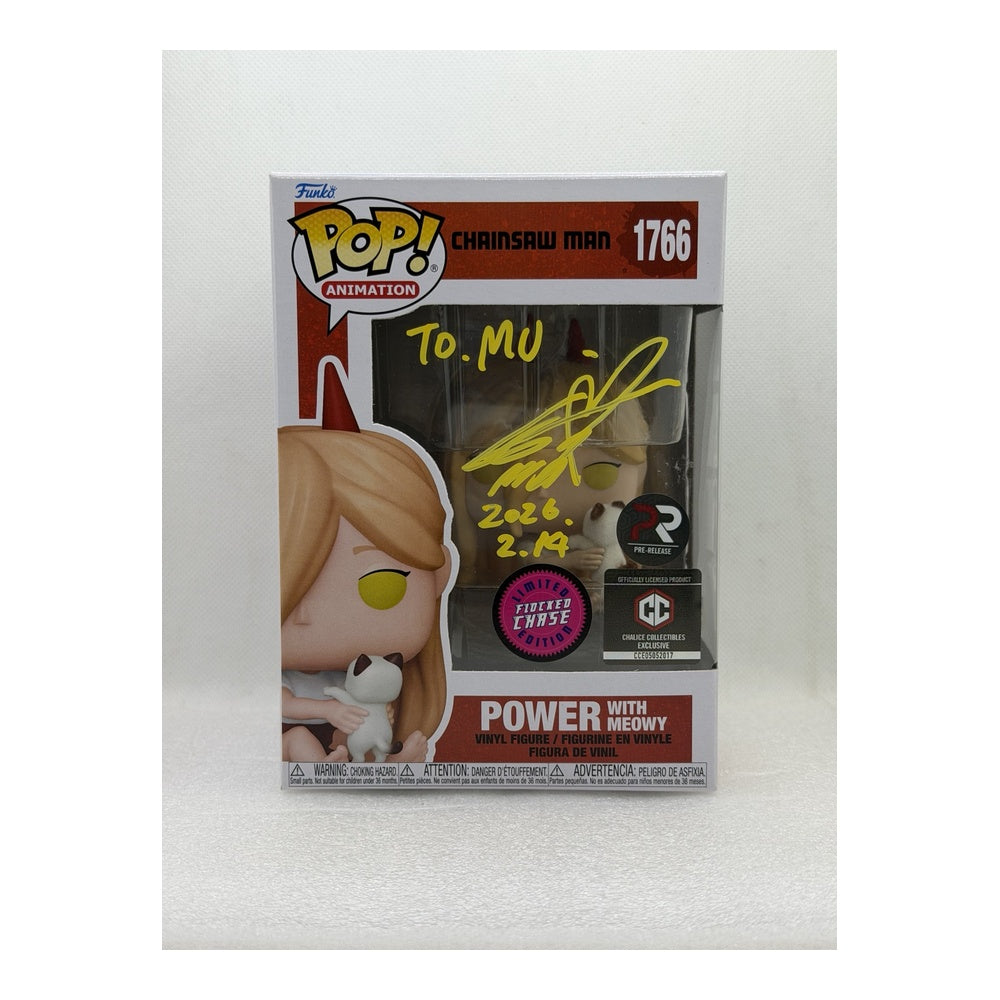 Funko Pop! Power with Meowy - Chainsaw Man #1766 Chase - Chalice Exclusive Pre Release - Signed by Japanese Voice Actor JVA Fairouz Ai with PSA
